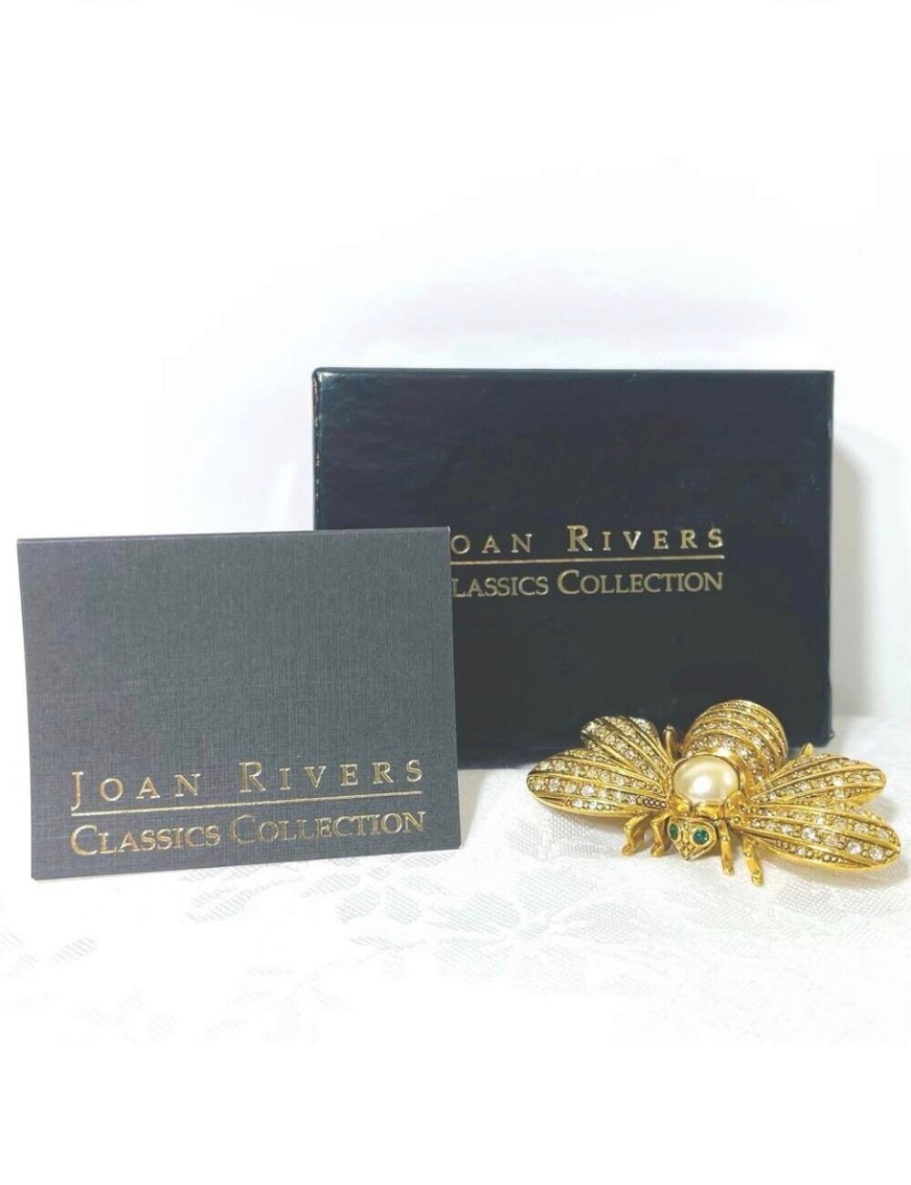 Vtg JOAN RIVERS Bee Swarovski Crystal Faux Pearl Brooch Pin "In Memory" Signed